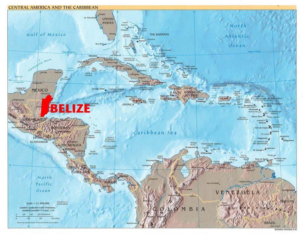 Karte Beliza centrālā amerika