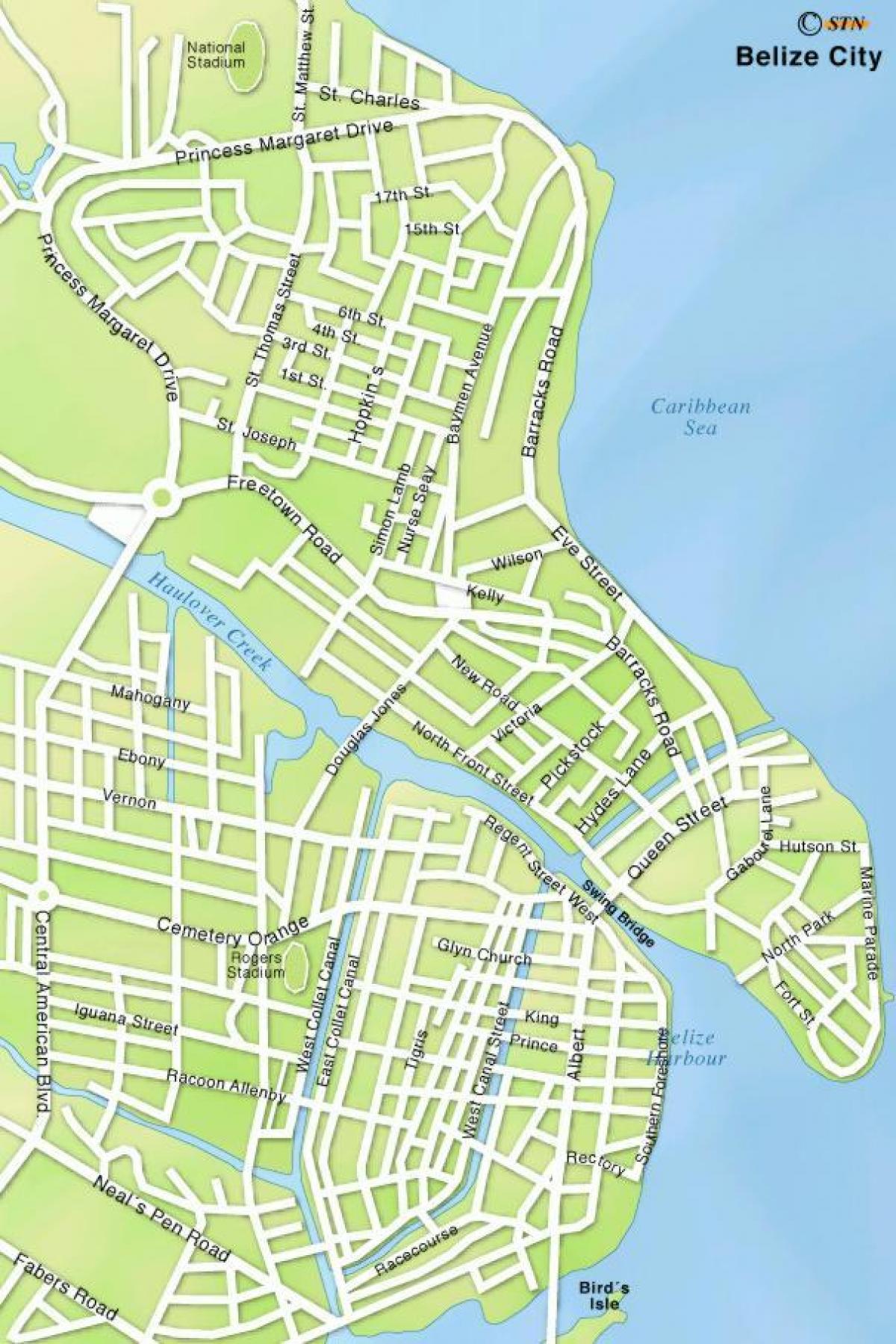 karte Belizas pilsētas ielās