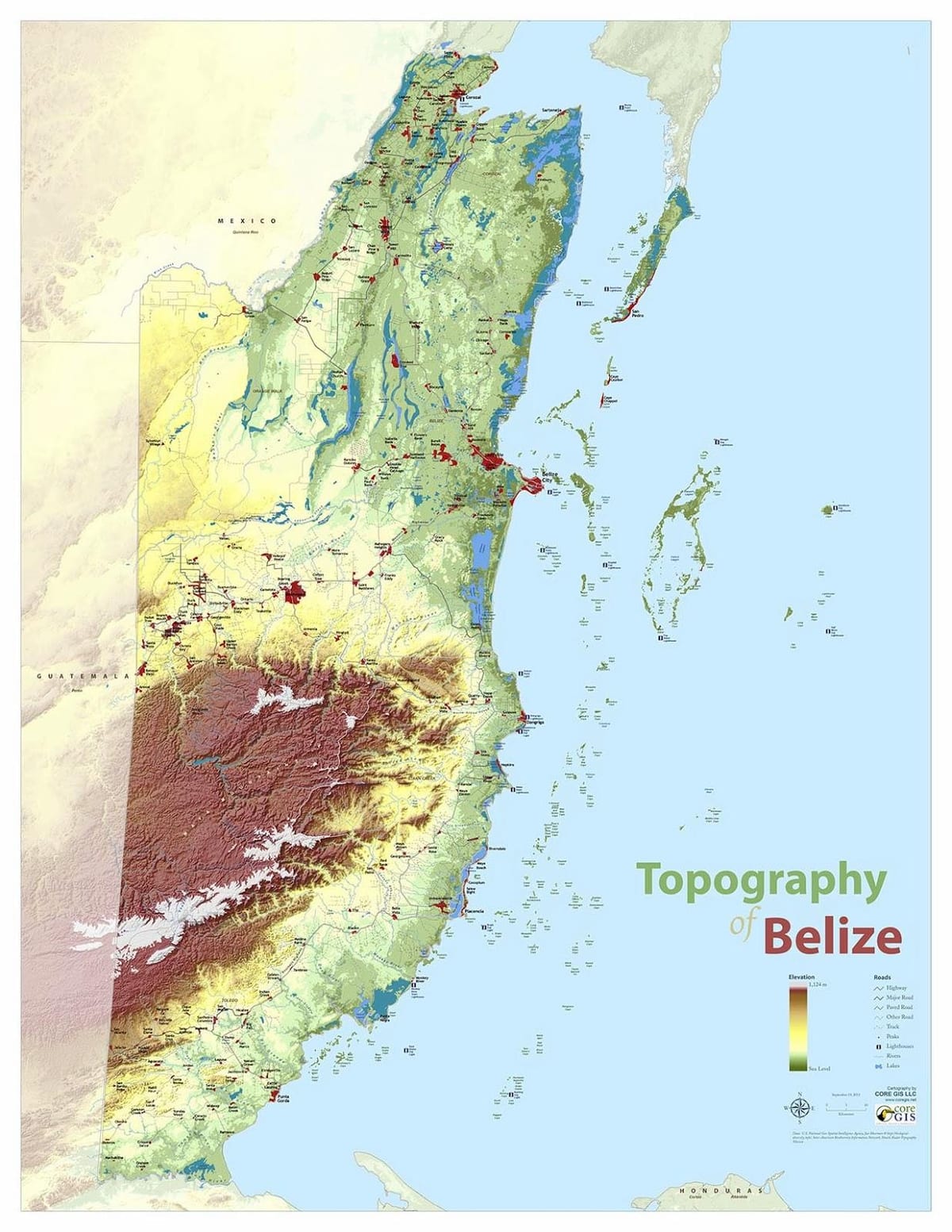 Karte topogrāfiskās Beliza